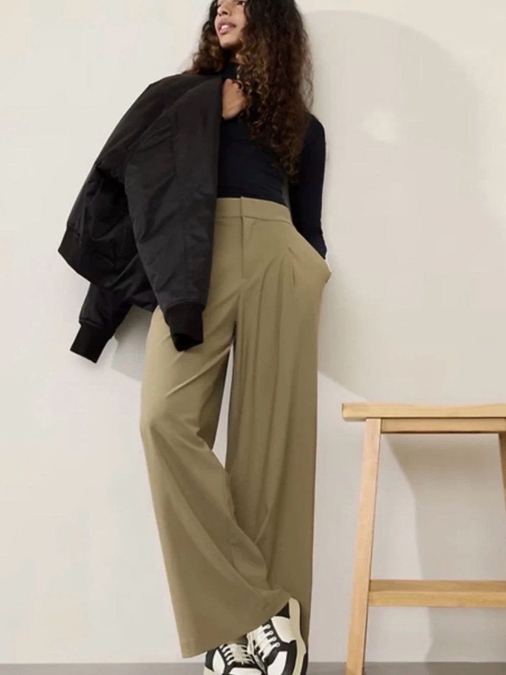 Athleta Pinnacle Olive Wide-Leg High-Waist Trousers